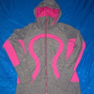 Lululemon pink/gray zip up hoodie size 12 (large)